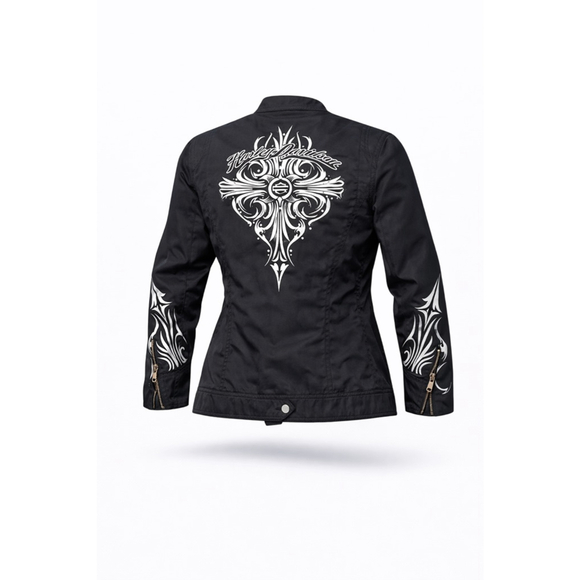 Harley-Davidson Women’s Black/White Tribal Embroidered Moto Riding Jacket Sz 1W - Picture 2 of 11